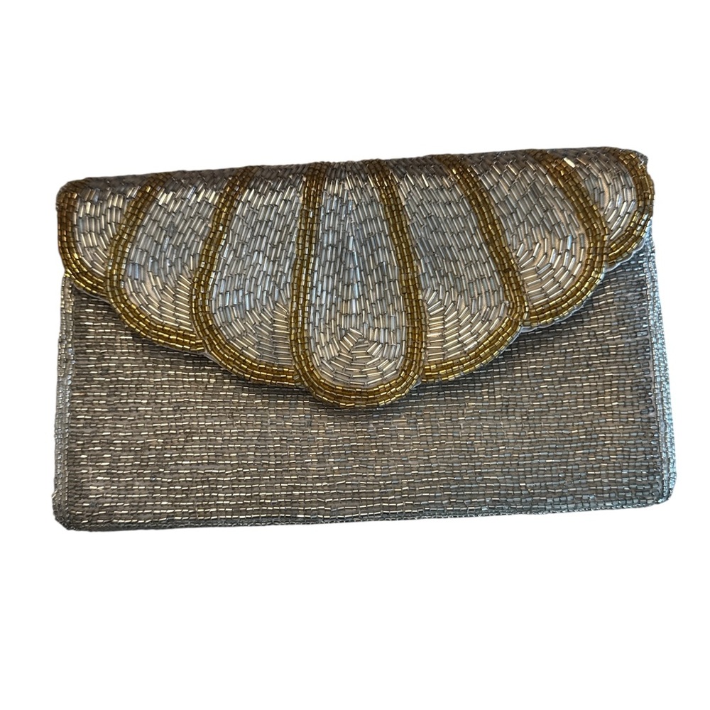 Beaded Silver and Gold Evening Clutch